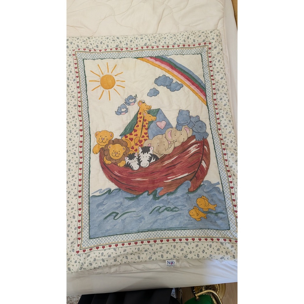 Vintage NoJo Noahs Ark Baby Quilt Reversible Nursery Blanket Noel Joanna Inc